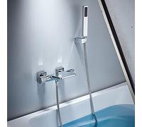 Black Bathtub Faucet Set - Wall-Mounted Copper Mixer Tap with Side Waterfall Shower Hot & Cold Water Electroplated Finish for Stylish Bathroom Tub Filler