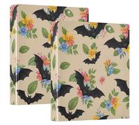 Black Bats 1.5 Inch 3 Ring Binder, D Ring Binder with Clipboard Large 3 Binders for School, College, Office (2 Pack)