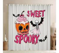 Black Bats Spider Window Curtain,Pumpkin Ghost Festival Themed Curtains for Kids Girls Boys Bedroom Decor,Halloween Pumpkin Ghost Curtain Soft Polyester Window Drapes,46Wx72L,Pink White