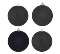 Black Bauble Christmas Decoration 4 Pack 100mm Glitter/Plain Baubles 3231
