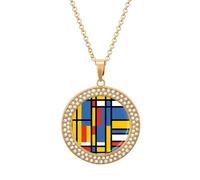 Black Bauhaus Abstract Modern Mondrian Style Blue Geometric Diamond Necklace for Women Cute Alloy Pendants Necklace Jewelry Gift
