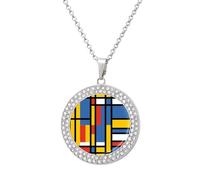 Black Bauhaus Abstract Modern Mondrian Style Blue Geometric Diamond Necklace for Women Cute Alloy Pendants Necklace Jewelry Gift