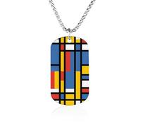 Black Bauhaus Abstract Modern Mondrian Style Blue Geometric Memorial Necklace Titanium Steel Rectangle Tag Chain Pendant Jewelry Gift