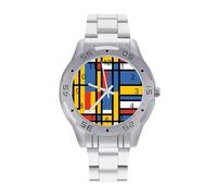 Black Bauhaus Abstract Modern Mondrian Style Blue Geometric Men's Watches Stainless Steel Watch Strap Analog Quartz Watch Business Wristwatches