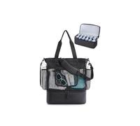 Black Beach Bag for Women, Mesh Tote Bags with Zipper,with Cooler,Large Waterproof Sandproof Swim Pool Bag for Swim Cruise Pool
