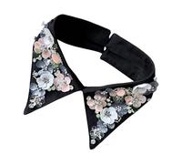 Black Beaded Shirt Collar Decoration with Contemporary Pointed Design for Stylish Outfits Korean Statement Collar with Beadwork