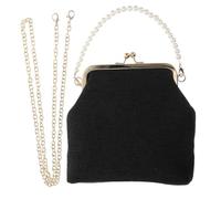 Black Beaded Shoulder Bag, Zippered Crossbody Purse for Women | 20x7x19cm Polyester Canvas, Retro Lustrous Shellgrain Texture, Handheld or Hands-Free Carry for Formal Events