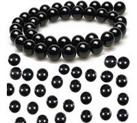 Black Beads,100 Pieces Black Glass Pearl Beads Gemstone Beads Round Smooth Spacer Beads with Holes for Bracelets Necklaces Jewellery Making(8mm)