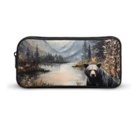 Black Bear Autumn Lakeside Pencil Case Large Capacity Storage Bags Makeup Stationery Portable Organiser