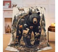 Black Bear Blanket Soft Cozy Bear Plush Throw Blanket Super Warm Fleece Fuzzy Wild Animal Bedding Blanket Bear Gifts for Kids Girls Boys Women Bed Decor Stuff 40"X50"