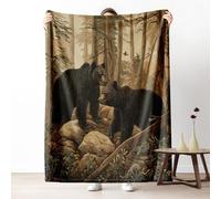 Black Bear Couch Blanket 40x50 Inch, Rustic Cabin Wildlife Throw Blanket for Bed Cozy Blankets, Woodland Wild Animal Fleece Blankets Warm Soft Lightweight for Fall Summer Spring Winter