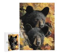 Black Bear Cubs in Autumn Leaves Puzzle 1000 Teile Schwer Puzzle Spielzeug Lernspiel Impossible Herausforderungsspielzeug Für Erwachsene Kinder 500 PCS