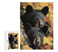 Black Bear Cubs in Autumn Leaves Puzzle 1000 Teile Schwer Puzzle Spielzeug Lernspiel Impossible Herausforderungsspielzeug Für Erwachsene Kinder 300 PCS