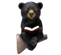 Black Bear Decor Solar Bear Statue Waterproof Resin Reading Book Black Bear Solar Garden Ornaments with Keyhole Brackets for Indoor Outdoor Patio Yard Garden Decorations Gift 4.3x4.7x7.1 Inch.