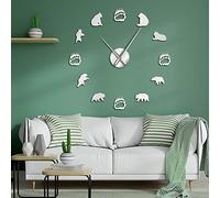Black Bear Family Silhouette Wall Art Acrylic Stickers Silent Quartz Big Wall Clocks Woodland Nursery Decor Frameless Wall Watch (Silver、47inch)