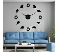 Black Bear Family Silhouette Wall Art Acrylic Stickers Silent Quartz Big Wall Clocks Woodland Nursery Decor Frameless Wall Watch (Black、37inch)