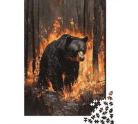 Black Bear in Fire Jigsaw Puzzle for Adults, 1000 Pieces, 52x38cm/1000pcs, Fresh Winter Hobby, Relaxing Home Time And January Evenings