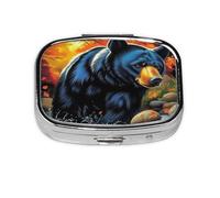 Black Bear in The Forest Fall Pattern Pill Case Pill Box Travel Pill Organizer Small Square Medicine Box for Purse & Pocket Gifts