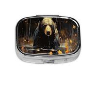 Black Bear in The Forest Pattern Pill Case Pill Box Travel Pill Organizer Small Square Medicine Box for Purse & Pocket Gifts