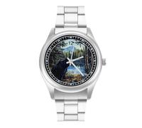 Black Bear in The Lake Fashion Quartz Wrist Watch Stainless Steel Wristwatches with Arabic Numerals for Men Women