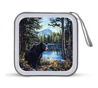 Black Bear in The Lake Funny CD Case 40 Capacity DVD Holder Portable Storage Disc Binder Wallet for Car Home Travel