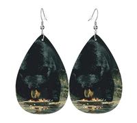 (Black Bear) Lightweight Leather Earrings For Women Elegant Dangle Drop Earrings For Casual Party Everyday Wear