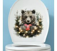 Black Bear Love Toilet Cover Sticker Decals,Flower Leaf Bird Waterproof Toilet Lid Tank Seat Decals Cistern Self-Adhesive Bathroom Wall Sticker