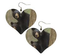 Black Bear Mother And Cub Heart Earrings Faux Leather Double Sided Drop Dangle Earrings Fashion Lightweight Jewelry Gifts For Women'S Ear Accessories, One Size, Faux Leather, No Gemstone