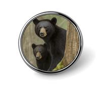 Black Bear Mother And Cub Round Badge Pin, 1 Inch Durable Non-Fading Lapel Pin, Versatile Metal Button Badges, Lightweight Decorative Brooch for Clothing Accessories Personalized Gifts
