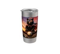 Black Bear on Bald Eagle American Flag Glasses USA Stainless Steel Insulated Tumbler