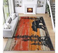 Black bear pine tree red and orange stripes Area Rugs 60 x 90 cm Natural Easy Care Pile Non Slip Soft, Countryside Area Rug Washable for Living Room Bedroom Kitchen Hall Lounge