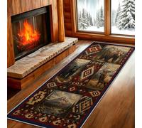 Black Bear Runner Rug 90x240, Forest Themed Hunting Bear Runner Rug, Wildlife Rugs for Cabin, Washable Western Country Long Carpet for Hallway Entryway Floor Mats