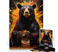 Black Bear with Honey Jar Jigsaw 1000 Pieces for Teenagers Thinking Skill Leisure Pleasure Neat Edges Winter Gift (38x52cm)