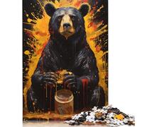 Black Bear with Honey Jar Jigsaw Puzzles Puzzles for Adults Kids. 1000 Piece Impossible Challenge Toy Educational Game Home Decoration for Adults& Kids Age 14 Years Up 1000pcs (75x50cm)