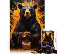 Black Bear with Honey Jar Puzzle for Teenagers 1000 Pieces Cognitive Recall Restful Pleasure Sharp Cut Unique Gift (50x75cm)