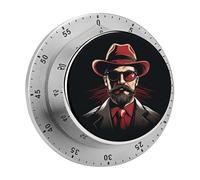 Black Beard Mechanical Kitchen Timer for Cooking 60 Min with Magnetic Backing Loud Alarm,Stainless Steel Wind Up Countdown Timer Cute Egg Timers for Cooking Studying Gaming Classroom Office Gym