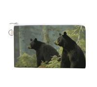 Black Bears Coin Purse Canvas Wallet with Zipper Portable Mini Change Pouch Cute Money Pouch Small Organizer Coin Card Key Holder for Women Girls Daily Use Gift