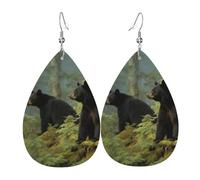 Black Bears Earrings for Women Teardrop Leather Earring Double Sided Drop Dangle Earrings Lightweight Women's Ear Accessories Jewelry Fashion Birthday Gift