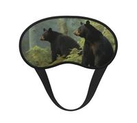 Black Bears Eye Mask for Sleeping Soft Satin Sleep Shade Cover Blindfold with Elastic Strap Travel Nap Blackout Eye Shade Cover for Women Men