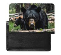 Black Bears in Forests Leather Passport Holder Compact ID Card Cover Case Slim Travel Wallet for Men Women