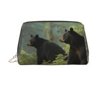 Black Bears Makeup Bag for Women Cosmetic Bags Leather Travel Makeup Case Organizer Waterproof Make up Pouch Open Flat Toiletry Bag Portable Storage Pouch for Travelling, Gold, One Size