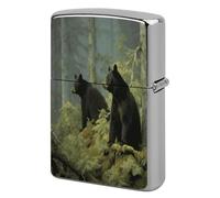 Black Bears Metal Lighter Case, Funny Lighter Cover Double-Side Print Vintage Cool Lighters Sleeve Lighters Accessories for Zippo Men Dad Husband Collect