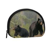 Black Bears Printed Coin Purse Wallet, Shell Shape Mini Change Pouch Holder for Men Women