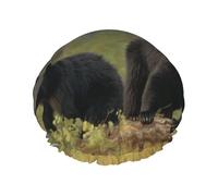 Black Bears Printed Double Layer Lined Shower Cap,Shower Caps For Women Reusable