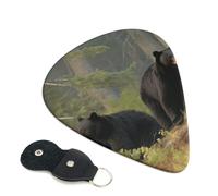 Black Bears Printed Guitar Picks, 6 Pack with Leather Keychain Pick Holder - 0.46mm, 0.71mm, 0.96mm Assorted Thickness for Acoustic Ukulele, Electric Guitar, Acoustic Guitar, Bass