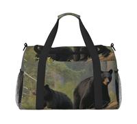 Black Bears Printed Travel Duffle Bag for Men Women Large Sport Gym Bag Handbag with Shoulder Strap for Travel Weekend Fishing Hunting