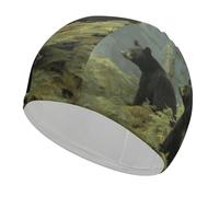 Black Bears Swim Cap Unisex Adult Swimming Cap Non Slip Pool Hat Comfortable Durable Easy to Put On and Off Waterproof Swim Hat Keep Hair Dry