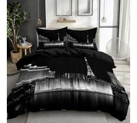 Black Bedding Quilt Cover Set Emperor 290x235 cm City Night Scene Paris Towers 3 Pieces Duvet Cover Sets, with Zipper Closure and 2 Pillowcases, Non-Iron Easy Care Bedding Set