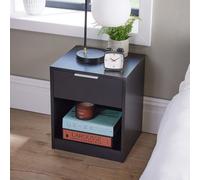 (Black) Bedside Table with Storage Drawer and Shelf