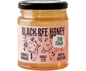 Black Bee Honey - Starflower Honey Pure British Borage Light Sweet and Floral, Unprocessed, Single Source from Hive to Jar, Never Blended - Delicious on Toast or Soothing in Drinks, 227g Glass Jar